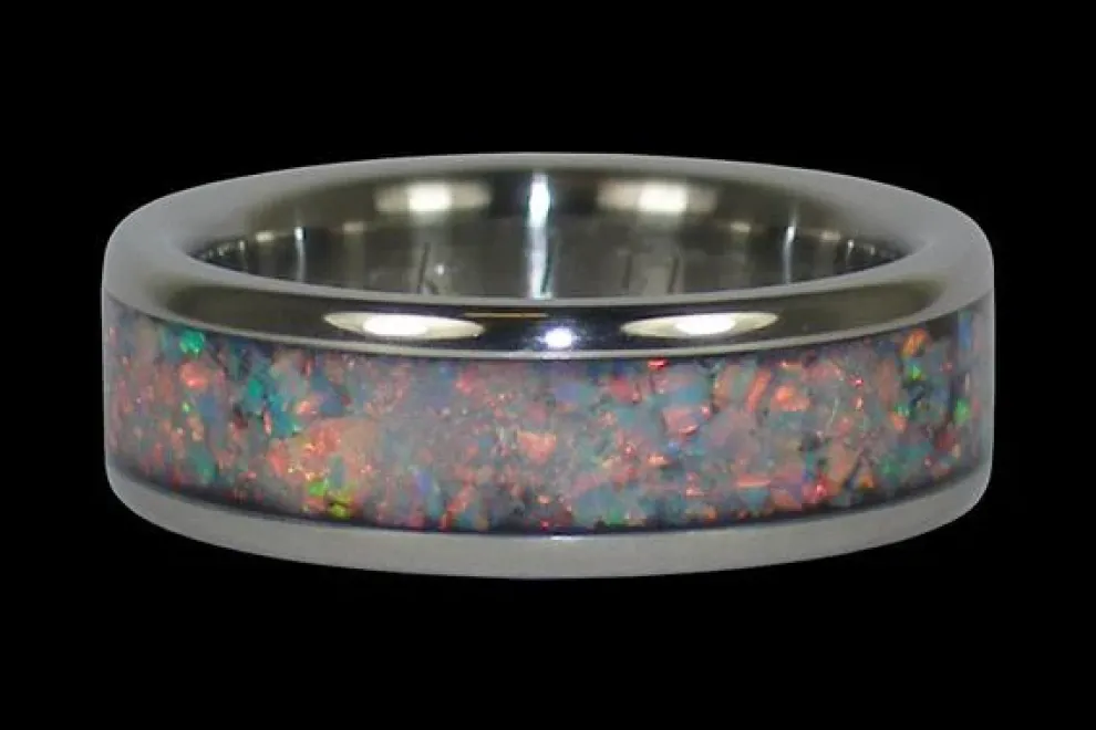 Black Fire And Ice Opal Titanium Ring