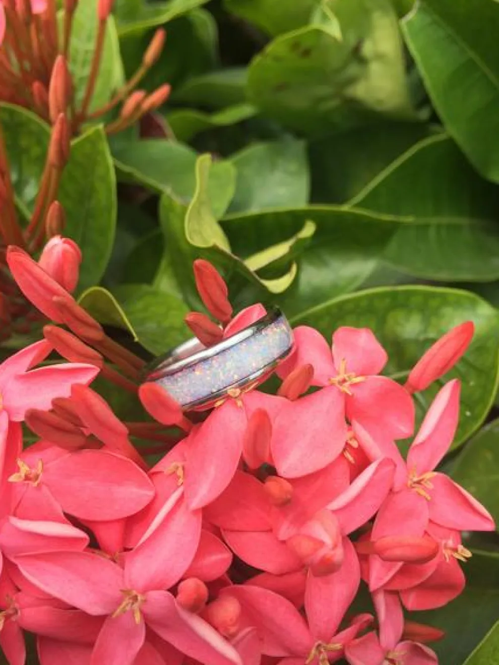 Black Fire And Ice Opal Titanium Ring