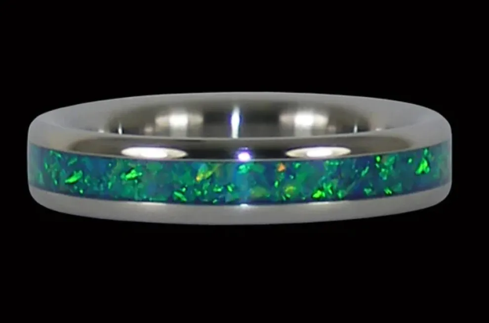 Black Kiwi Green Opal Titanium Ring