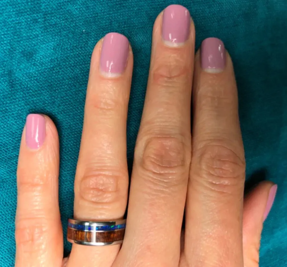 Black Opal And Dark Koa Wood Hawaii Titanium Ring