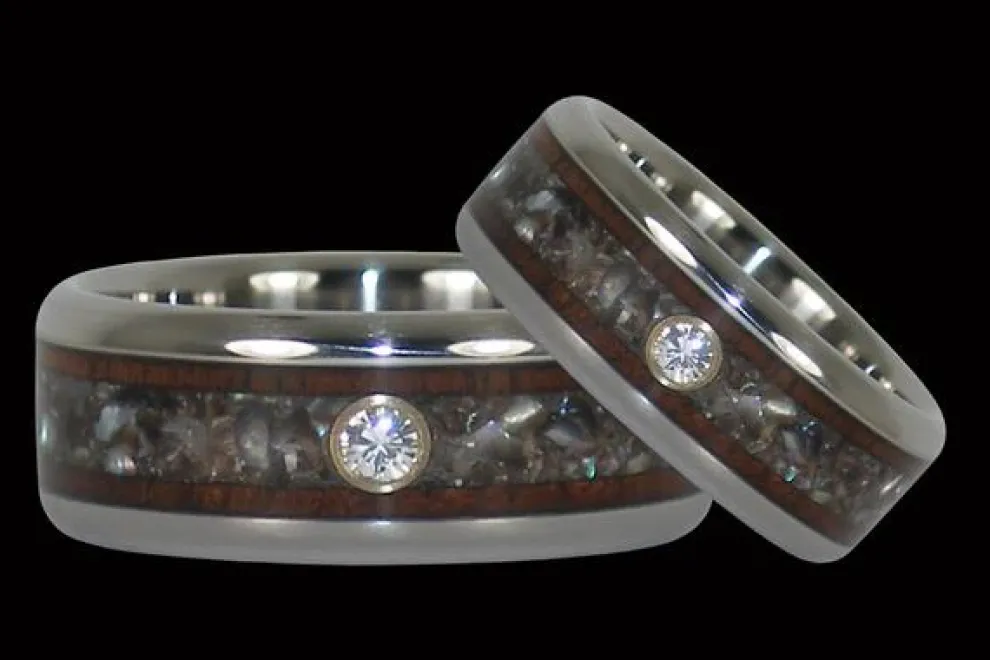 Black Pearl And Koa Diamond Titanium Ring