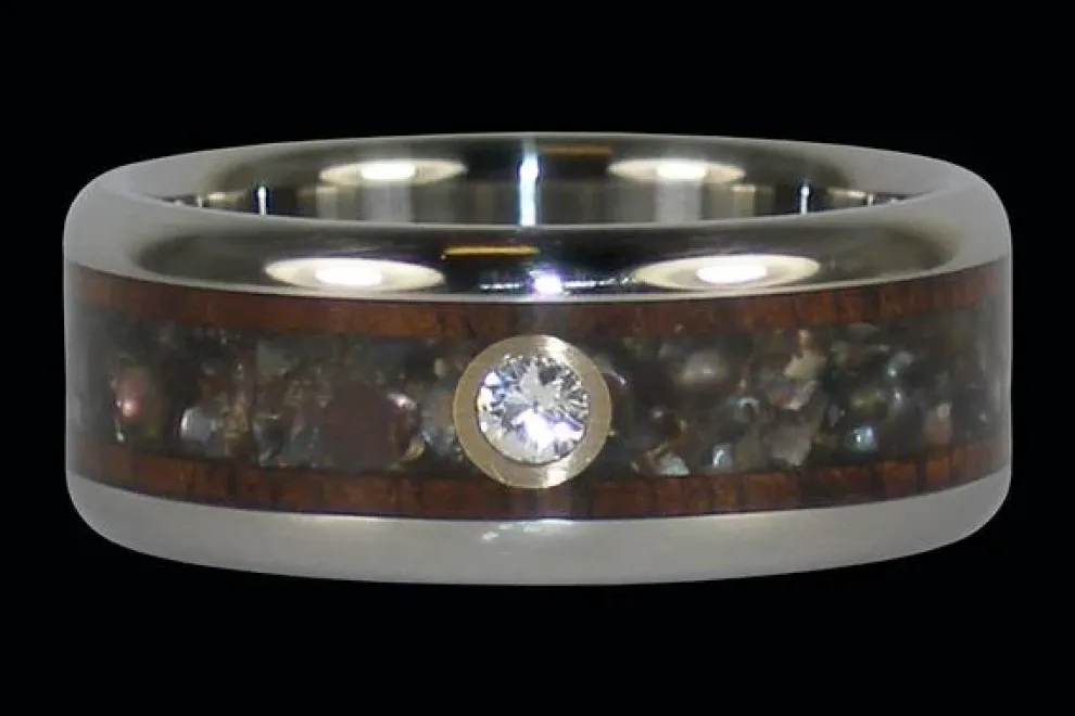 Black Pearl And Koa Diamond Titanium Ring