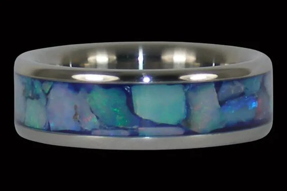 Blue Australian Opal Titanium Ring