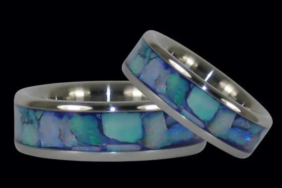 Blue Australian Opal Titanium Ring