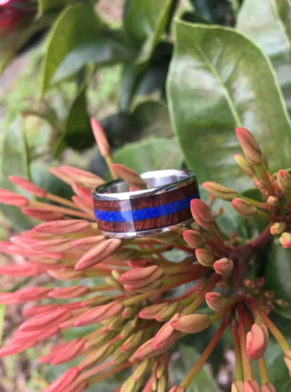 Blue Lapis And Hawaiian Koa Wood Titanium Ring