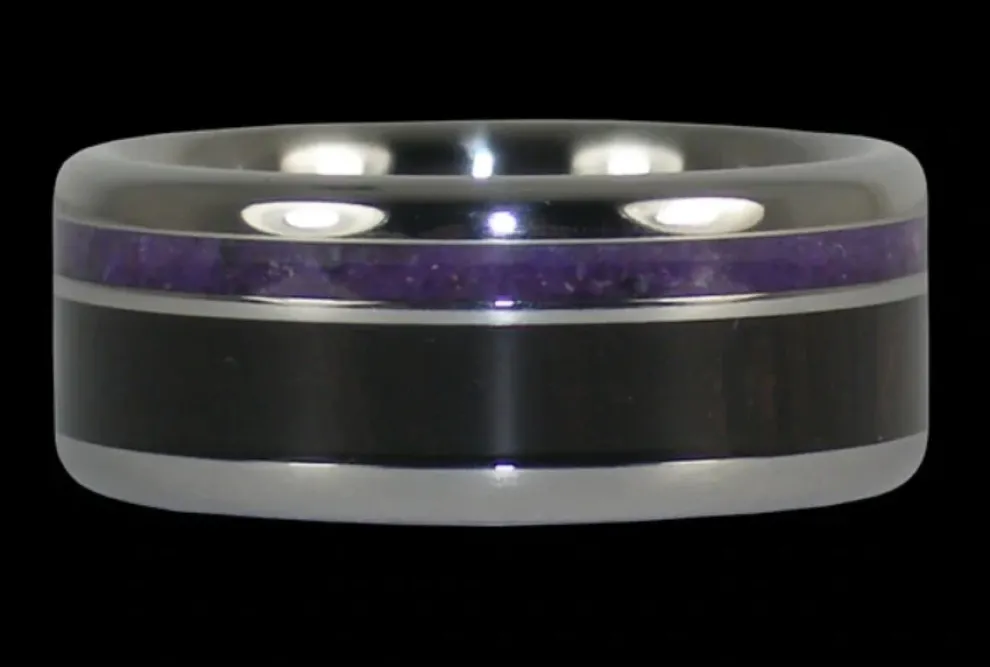 Blue Opal And Hawaiian Koa Titanium Ring