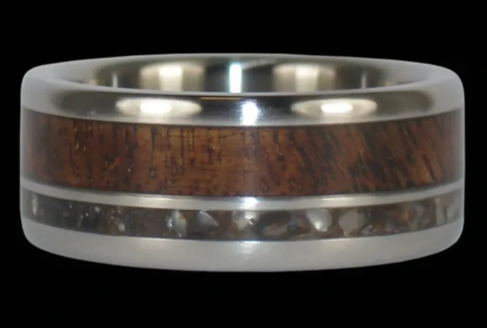 Blue Opal And Hawaiian Koa Titanium Ring