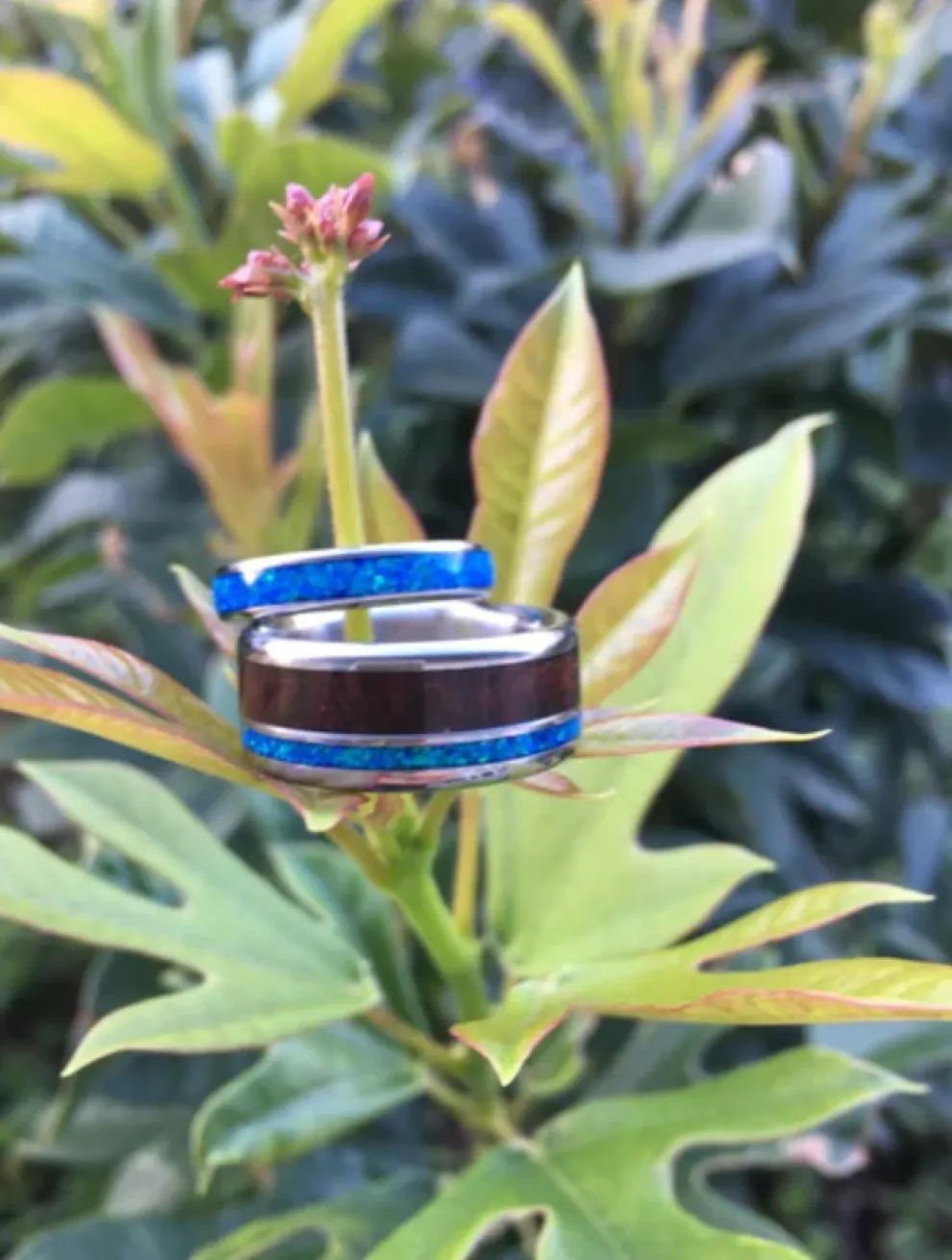 Blue Opal And Hawaiian Koa Titanium Ring