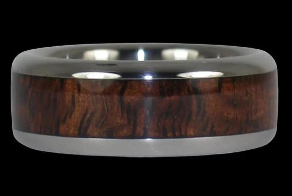 Dark Koa Wood Inlay Titanium Ring Band