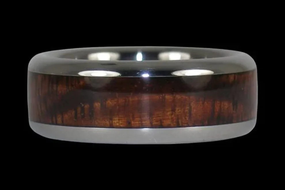 Dark Koa Wood Inlay Titanium Ring Band