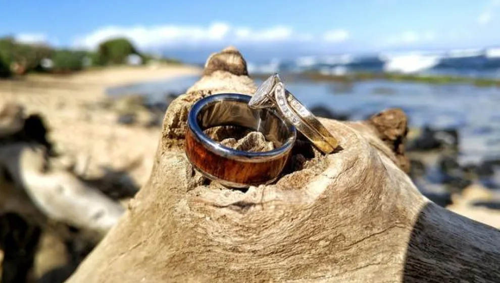 Dark Koa Wood Inlay Titanium Ring Band