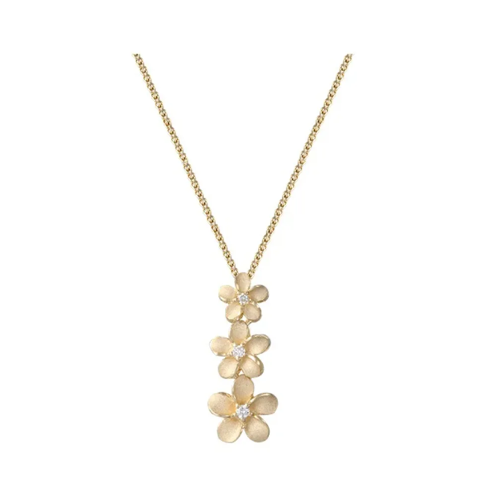 14K 6, 8 & 10Mm Plumeria Lei Slide Pendant With 3 Diamonds