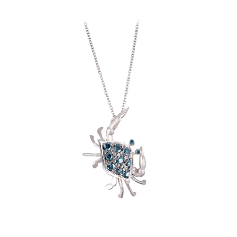 14K Crab Pendant With 11 Blue Diamonds
