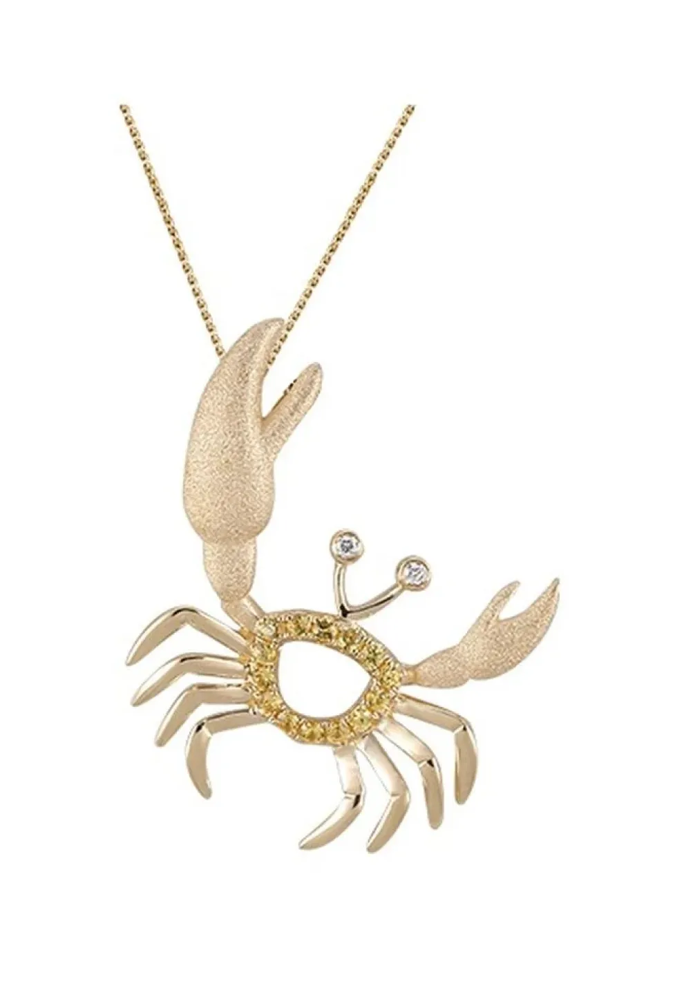 14K Crab Pendant With 2 Diamonds And 14 Yellow Sapphires