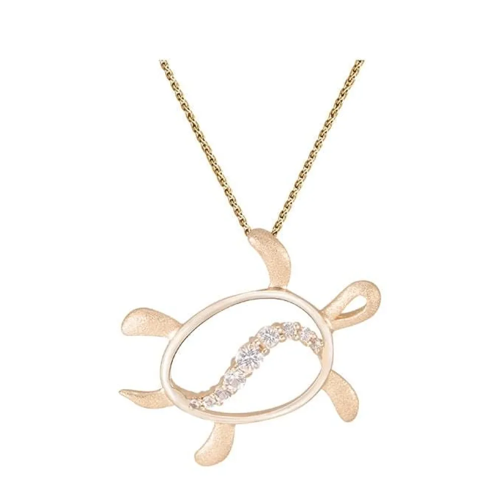 14K "Hawaiian Petroglyph" Honus Pendant With 9 White Sapphires