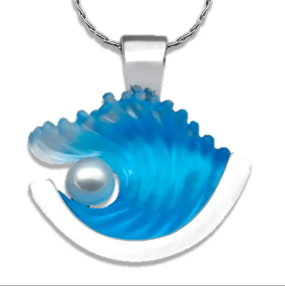 14K Large White Gold Pearl Wave Pendant