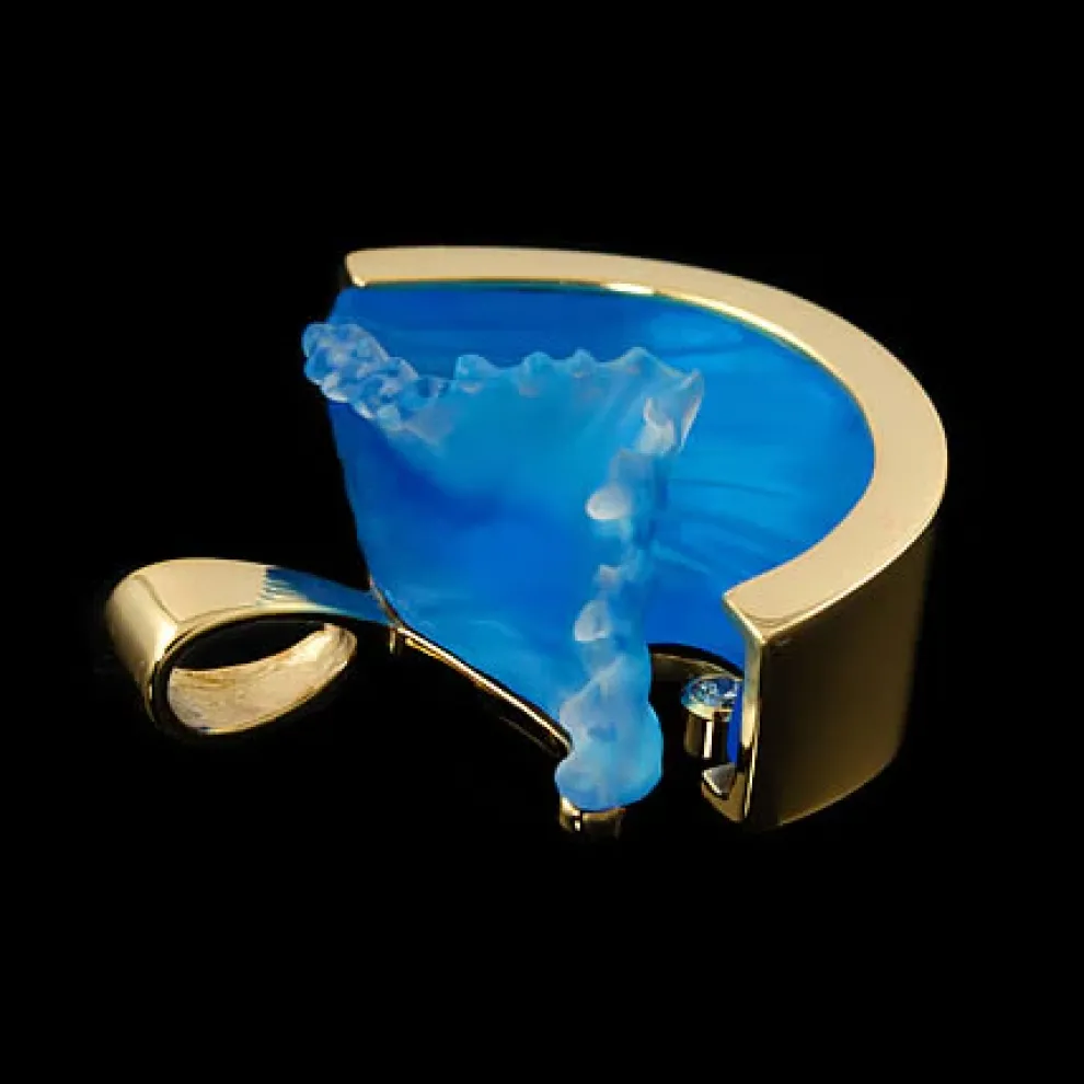 14K Large Yellow Gold Wave Pendant With Diamond