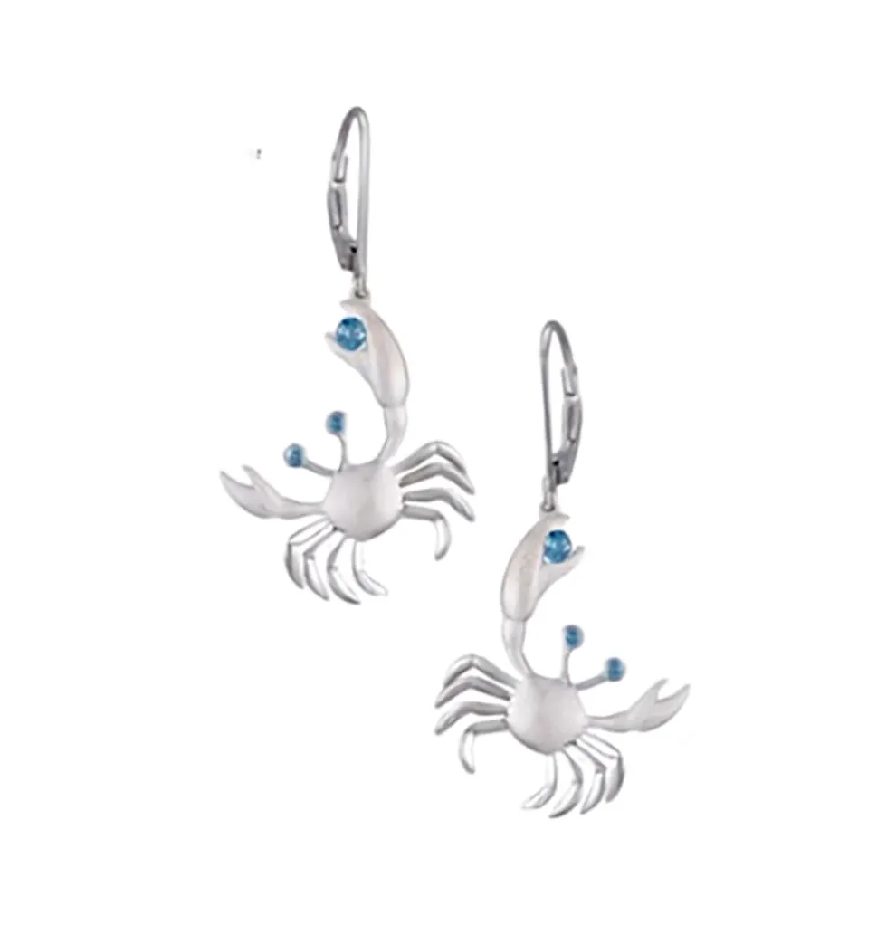 14K 17Mm Crab Earrings With 6 Blue Diamonds