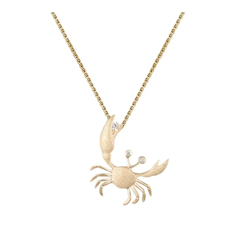 14K 22Mm Crab Pendant With 2 Diamonds