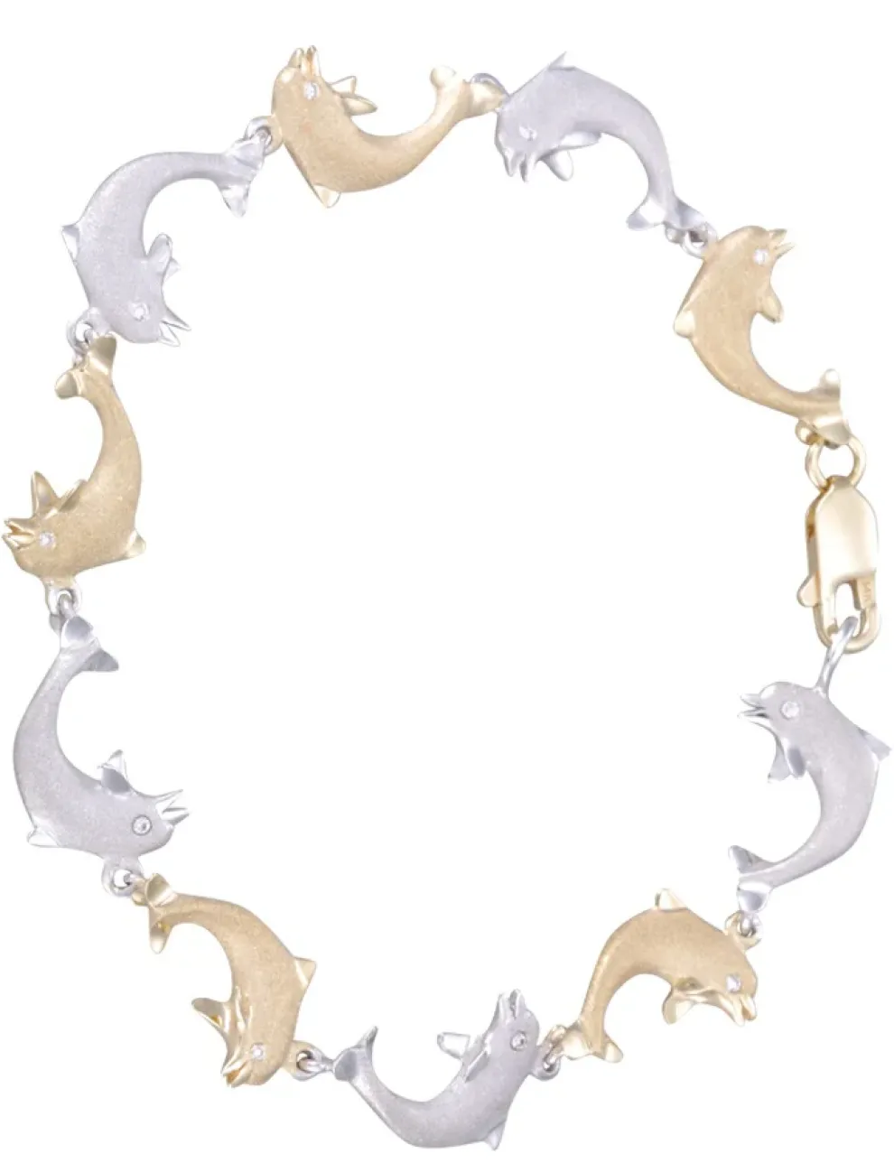 14K 15Mm "Jumping Single" Dolphin Bracelet With 10 Diamonds