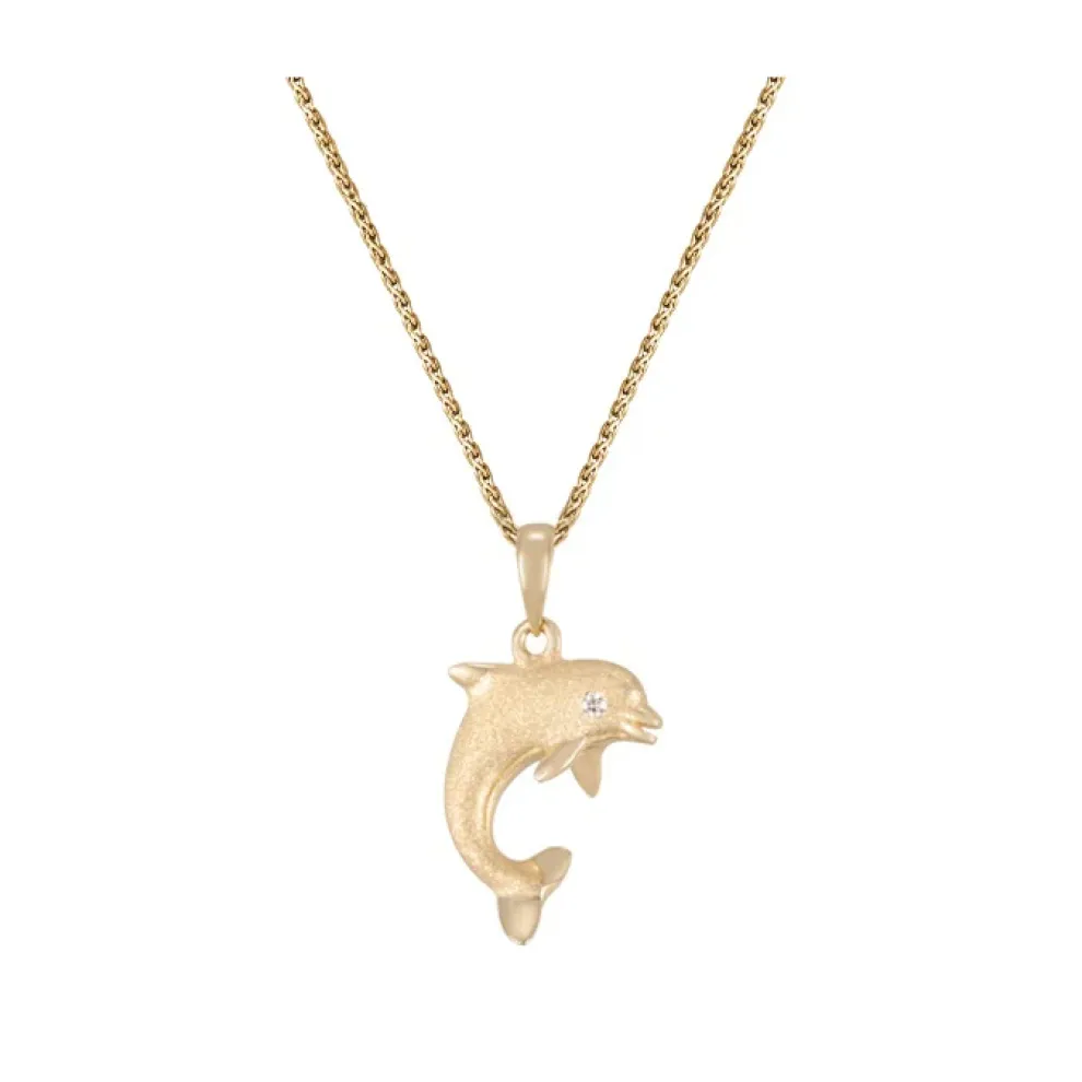 14K 15Mm "Jumping Single" Dolphin With 0.01 Carat Diamond