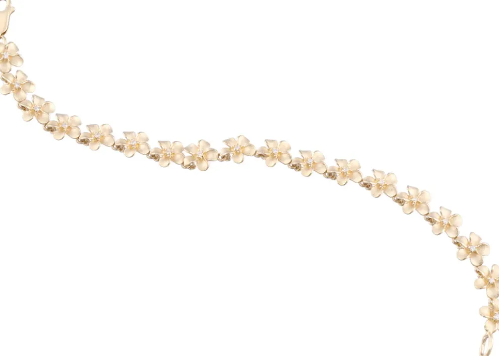 14K 8Mm Plumeria Bracelet With 18 Diamonds
