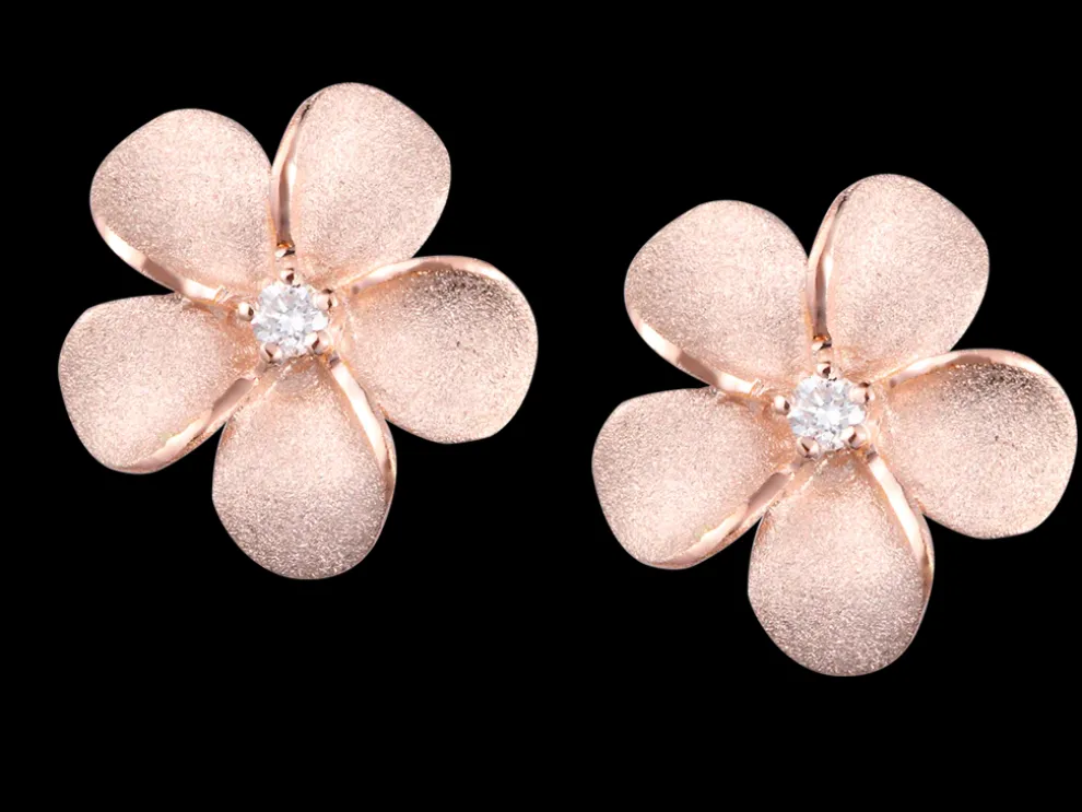 14K 11Mm Plumeria Diamond Earrings