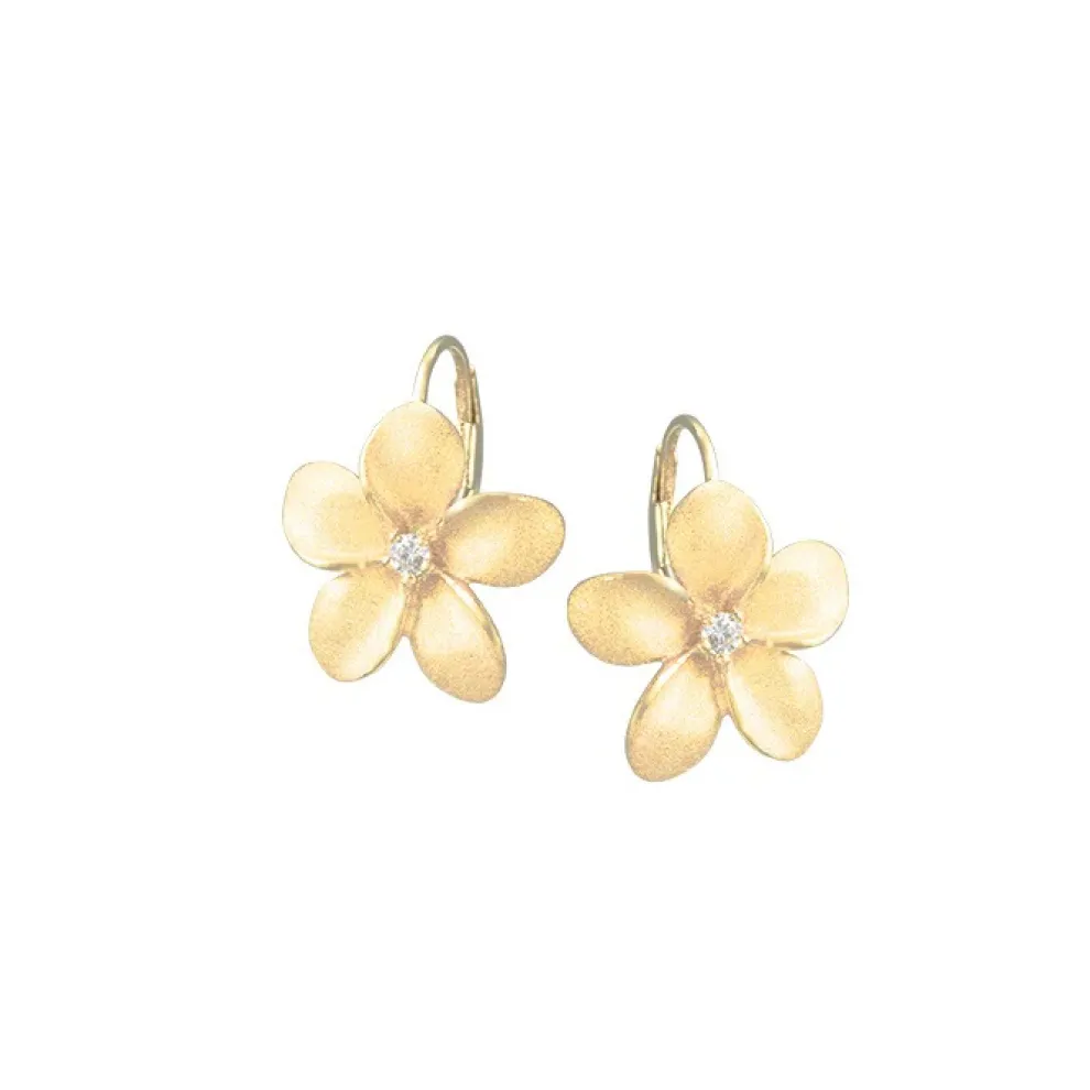 14K 15Mm Plumeria Earring With 2 Diamonds