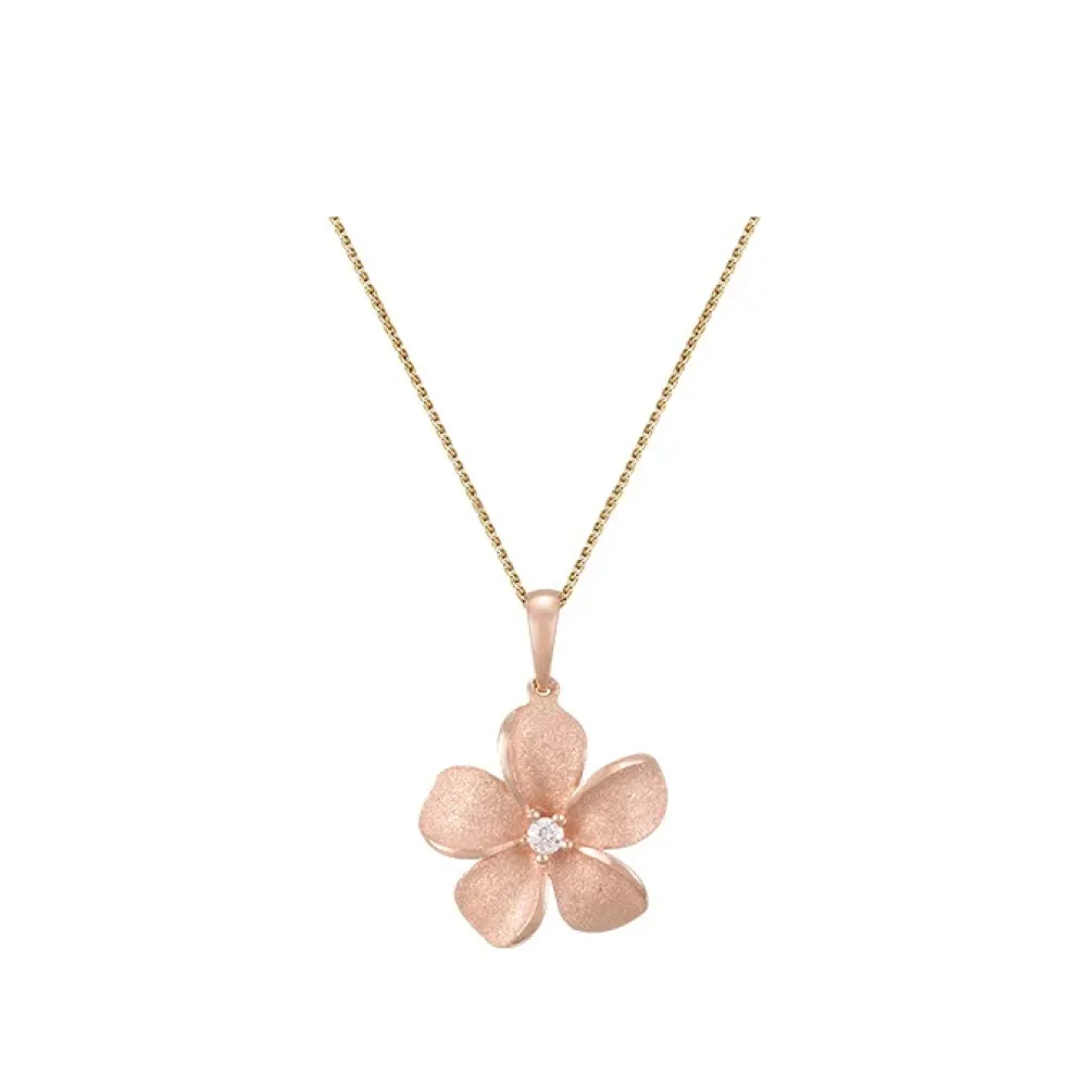 14K 13Mm Plumeria Pendant With 0.03 Carats Diamond