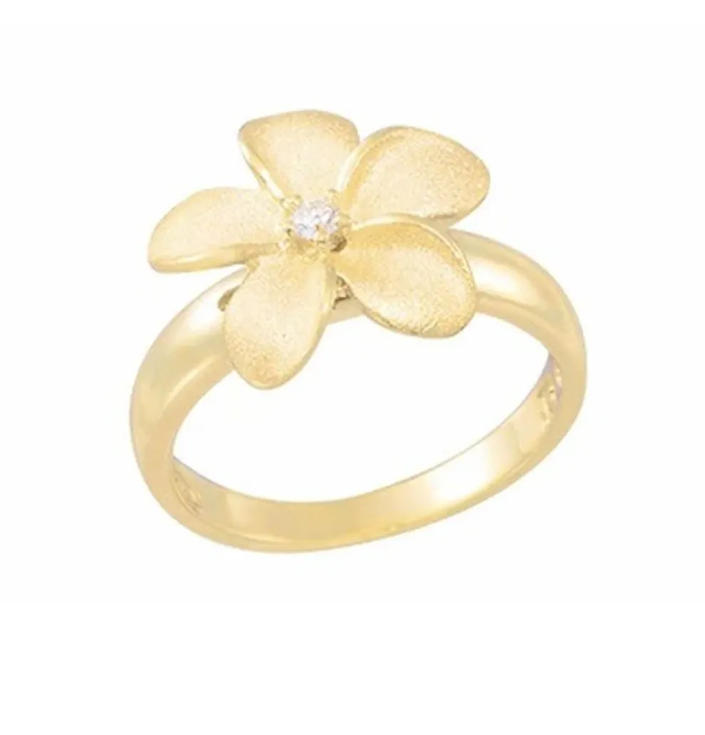 14K 15Mm Plumeria Ring With Diamond