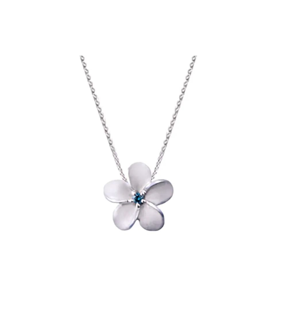 14K 8Mm Plumeria Slide With Blue Diamond