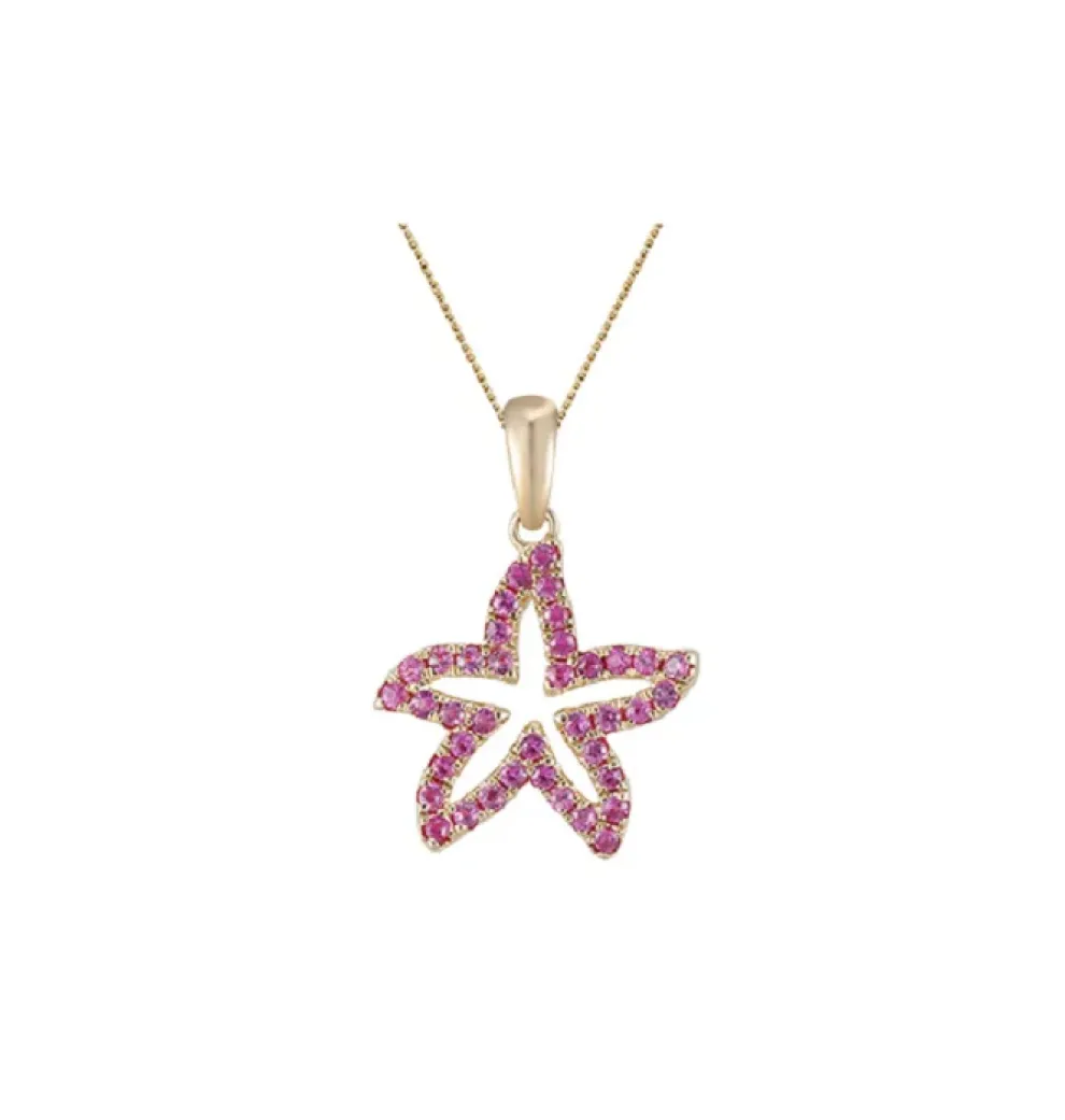 14K 15Mm Starfish Pendant With 39 Hot Pink Sapphires