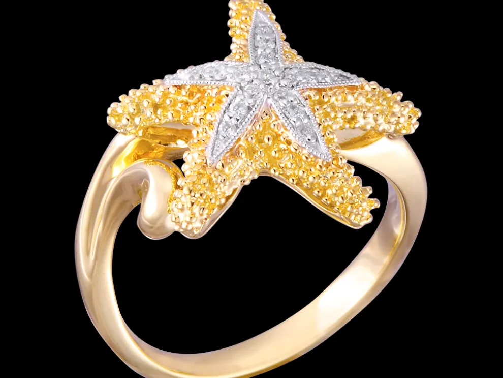 14K 16Mm Starfish Ring With 11 Diamonds