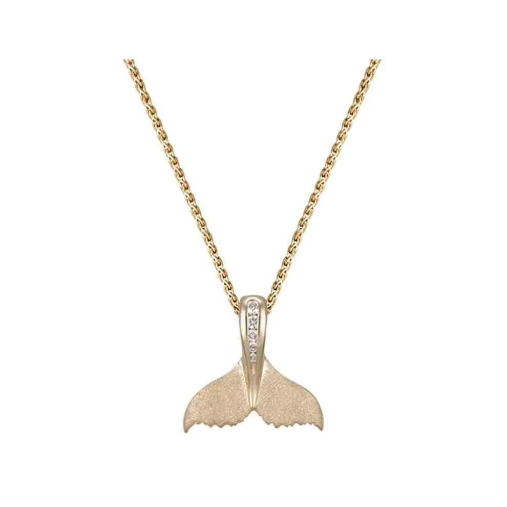 14K 15Mm Whale Saw Tail Pendant With 5 Diamonds