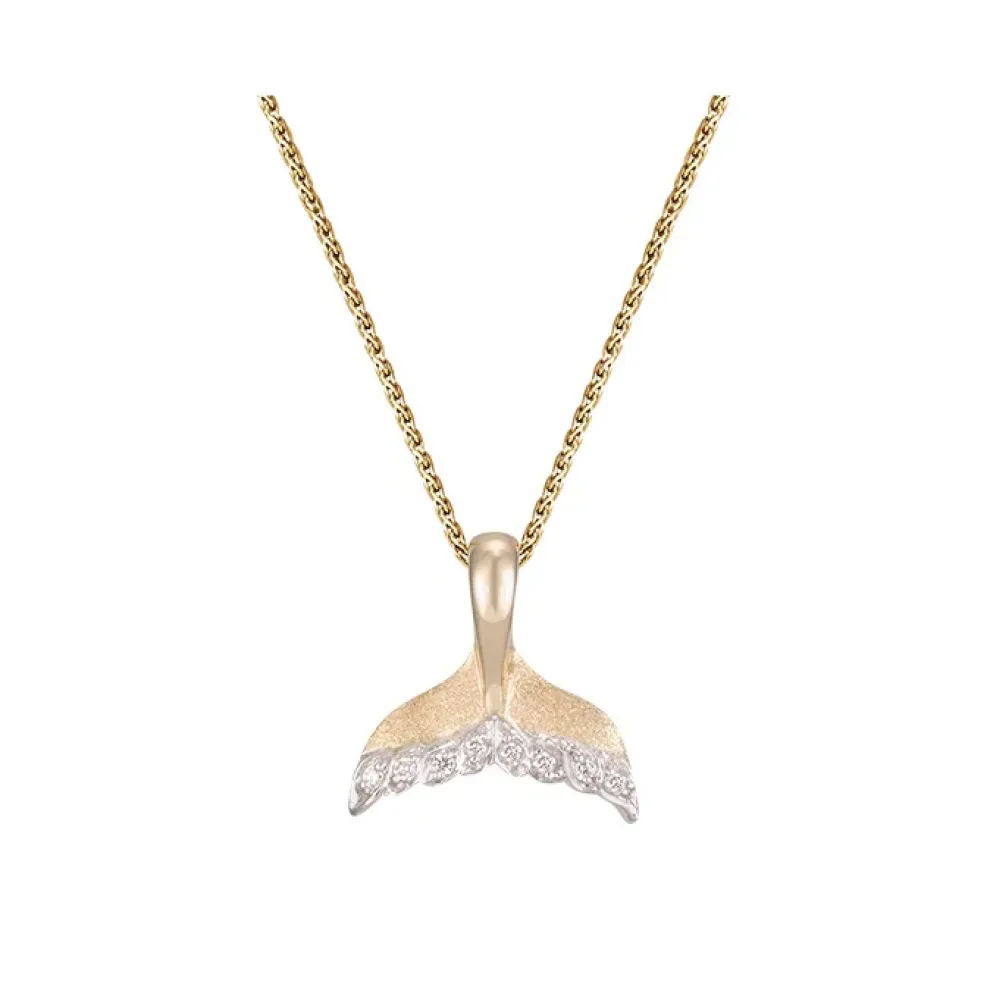 14K 15Mm Whale Tail Pendant With 8 Diamonds