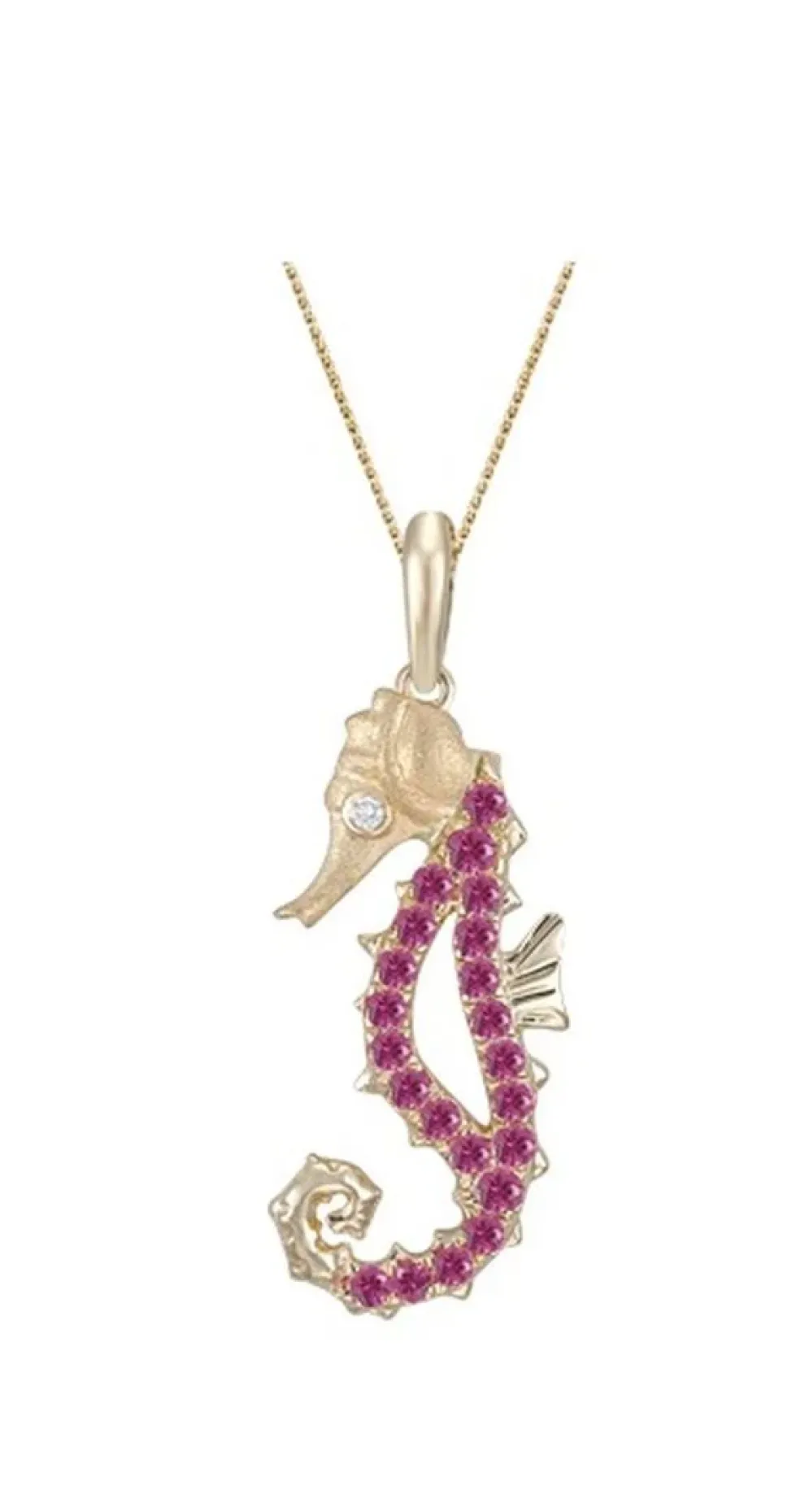 14K Single Sea Horse Pendant With Diamond And 22 Hot Pink Sapphires