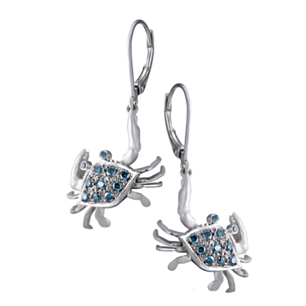 14K 2/Tone Crab Earrings With 22 Blue Diamonds