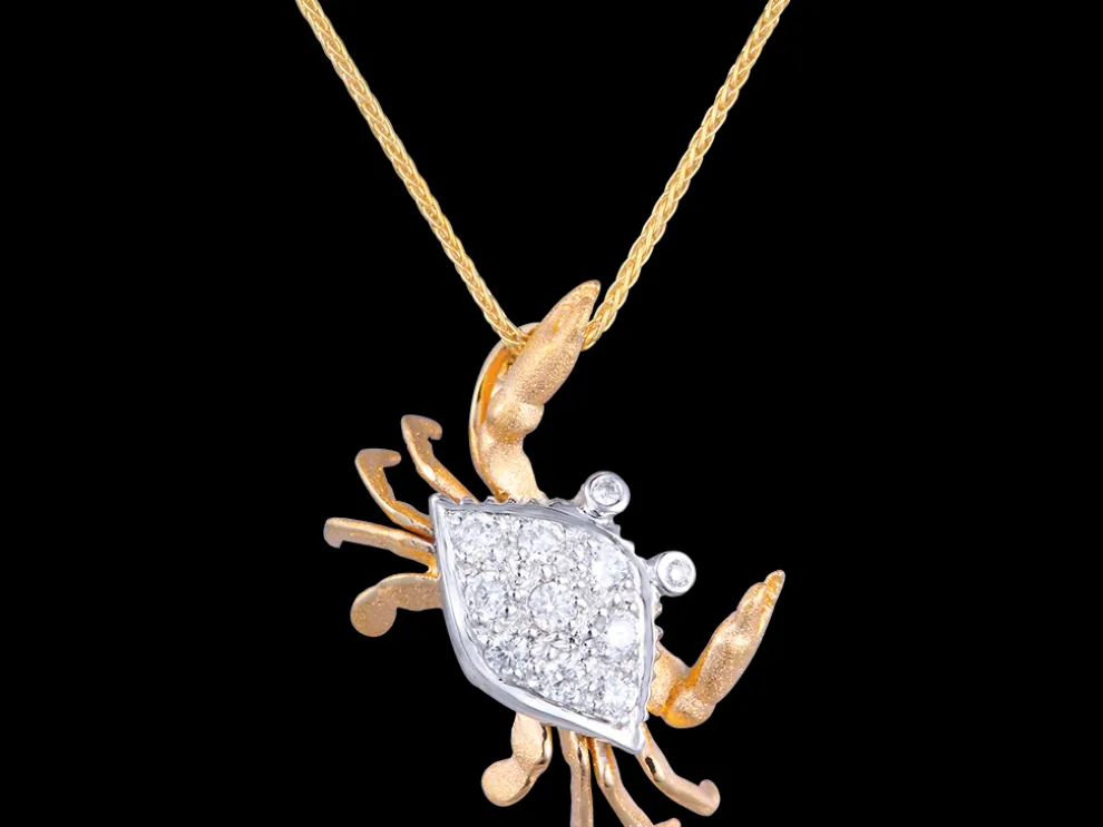 14K 2/Tone Crab Pendant With 11 Diamonds