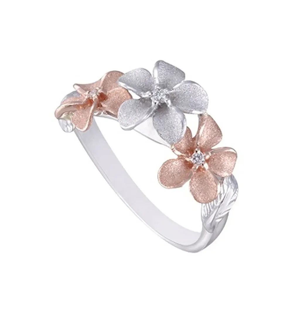 14K 2/Tone Diamond Plumeria Ring