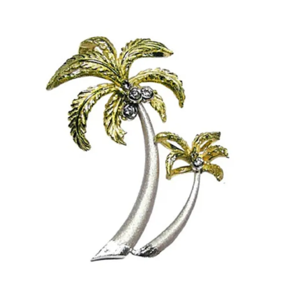 14K 2/Tone Double Palm Tree Pendant With 4 Diamonds