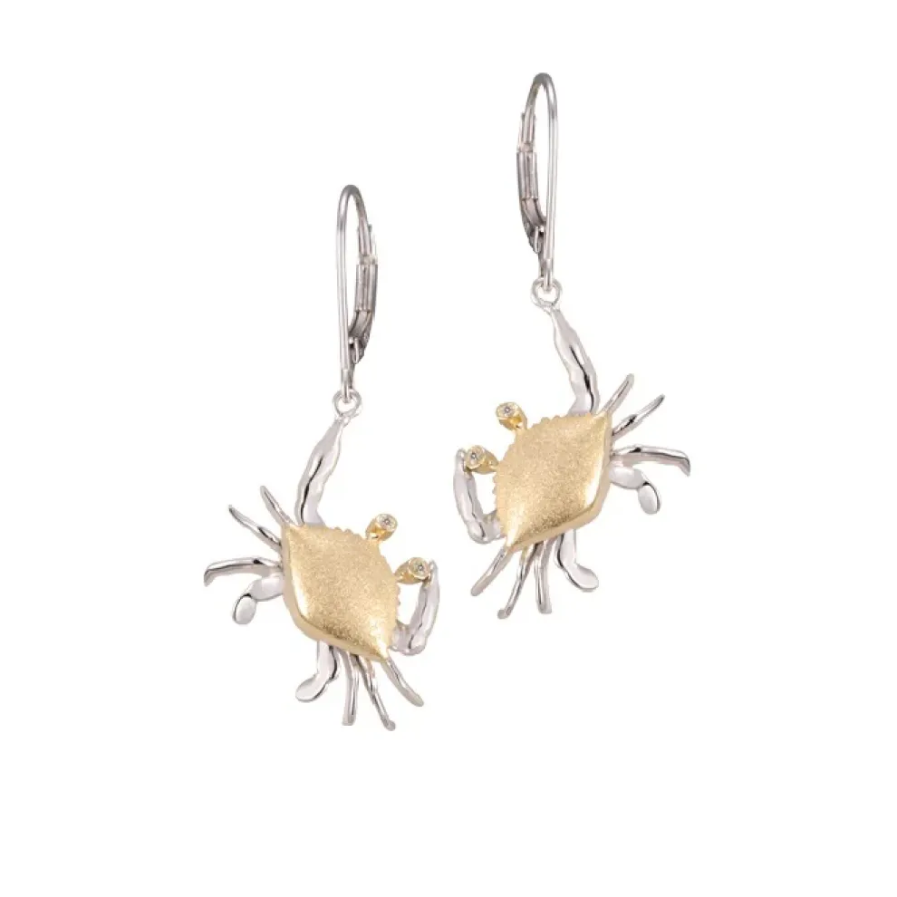 14K 2/Tone 18Mm Crab Earrings With 4 Diamonds