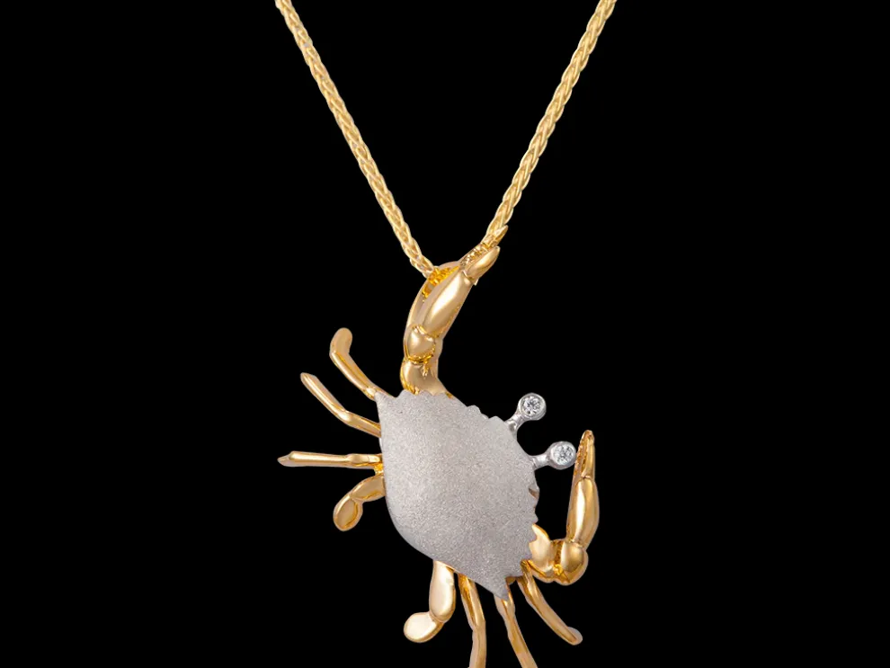 14K 2/Tone 25Mm Crab Pendant With 2 Diamonds