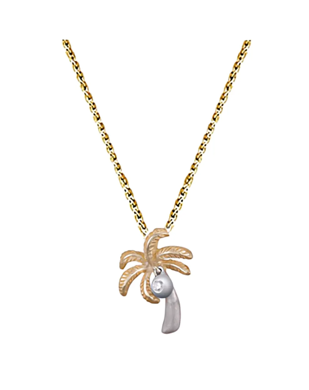 14K 2/Tone 15Mm Palm Tree Pendant With Diamond
