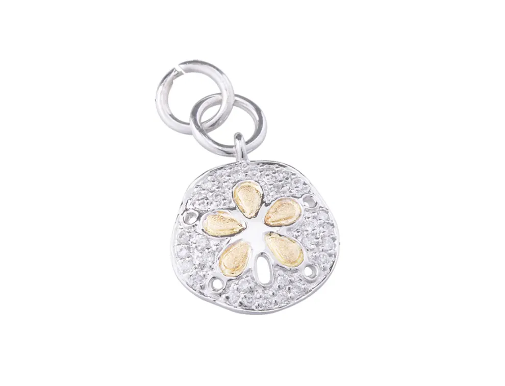 14K 2/Tone 12Mm Sand Dollar Charm With 29 Diamonds