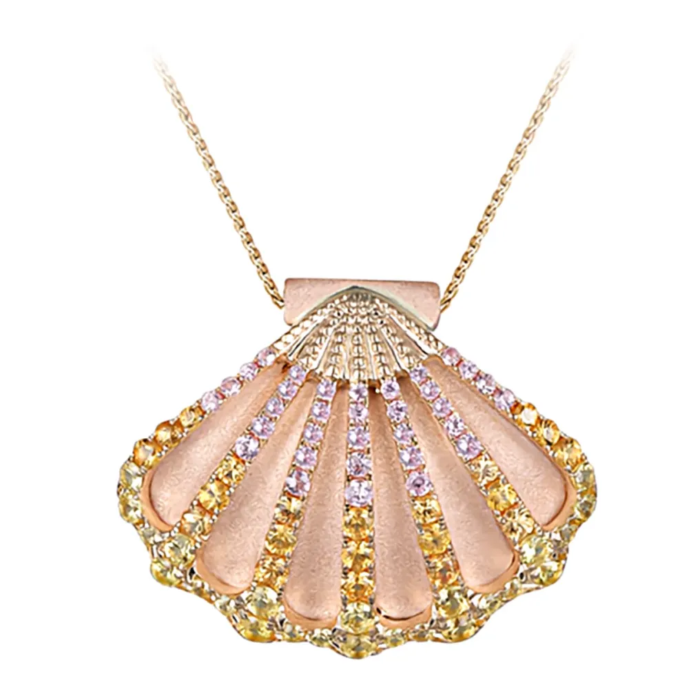 14K 2/Tone 30Mm Shell Pendant With 78 Colored Sapphires