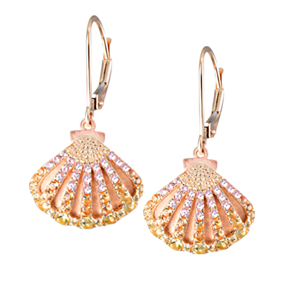 14K 2/Tone Shell Earring With 96 Colored Sapphires