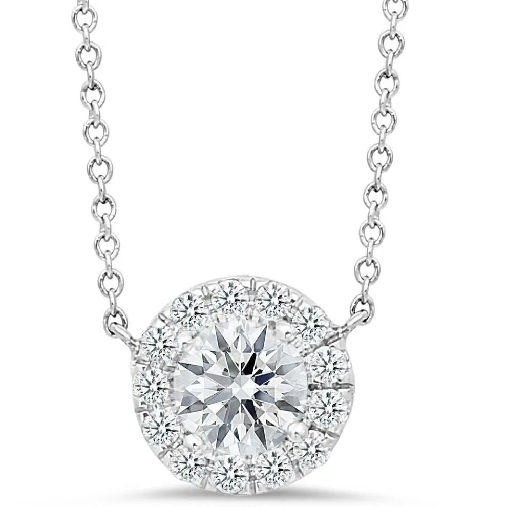 18K White Gold Pendant With 0.15Ct Diamonds And .45Ct Diamond Center