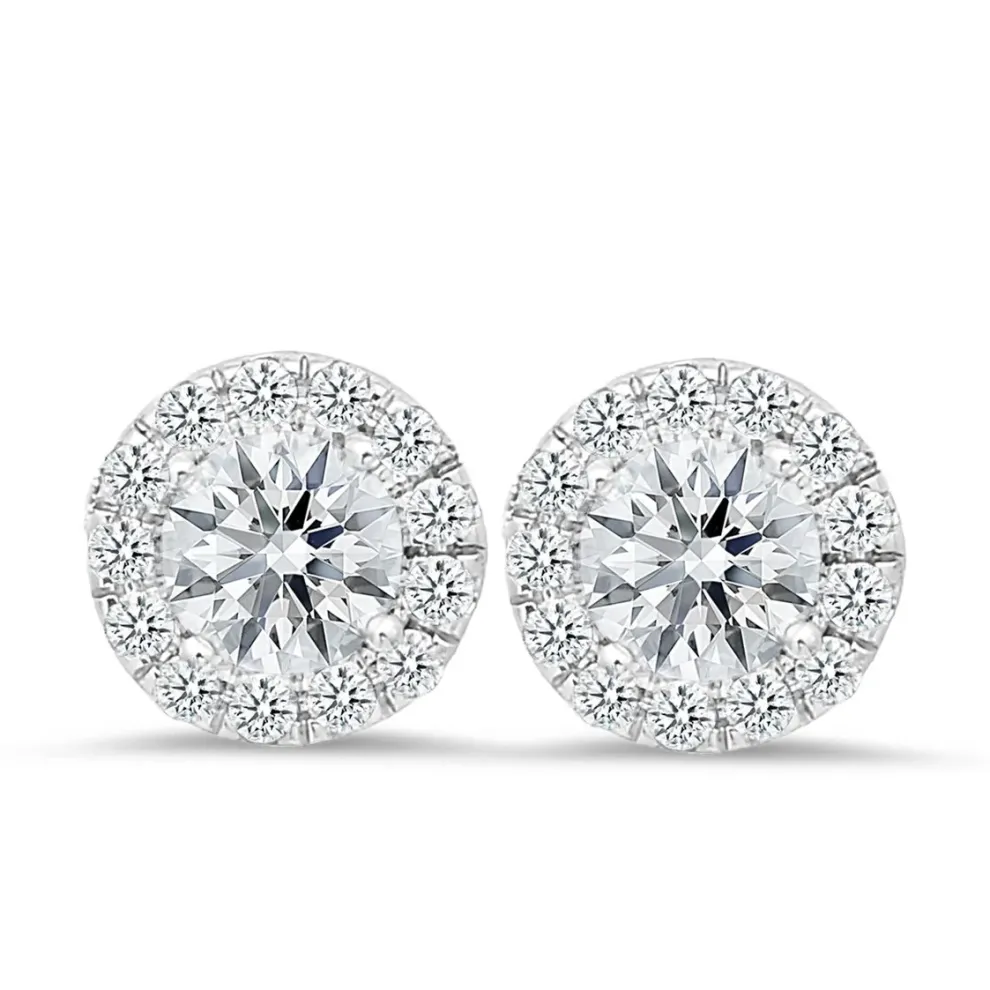 18K White Gold Stud Earrings With 0.42 Ct Diamonds And 1.50 Ct Diamonds