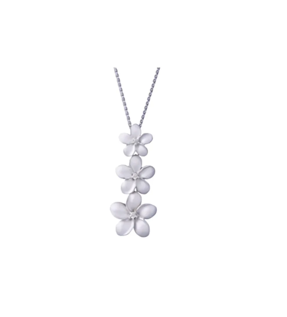 14Kw 6, 8 & 10Mm Plumeria Lei Slide Pendant With 3 Diamonds