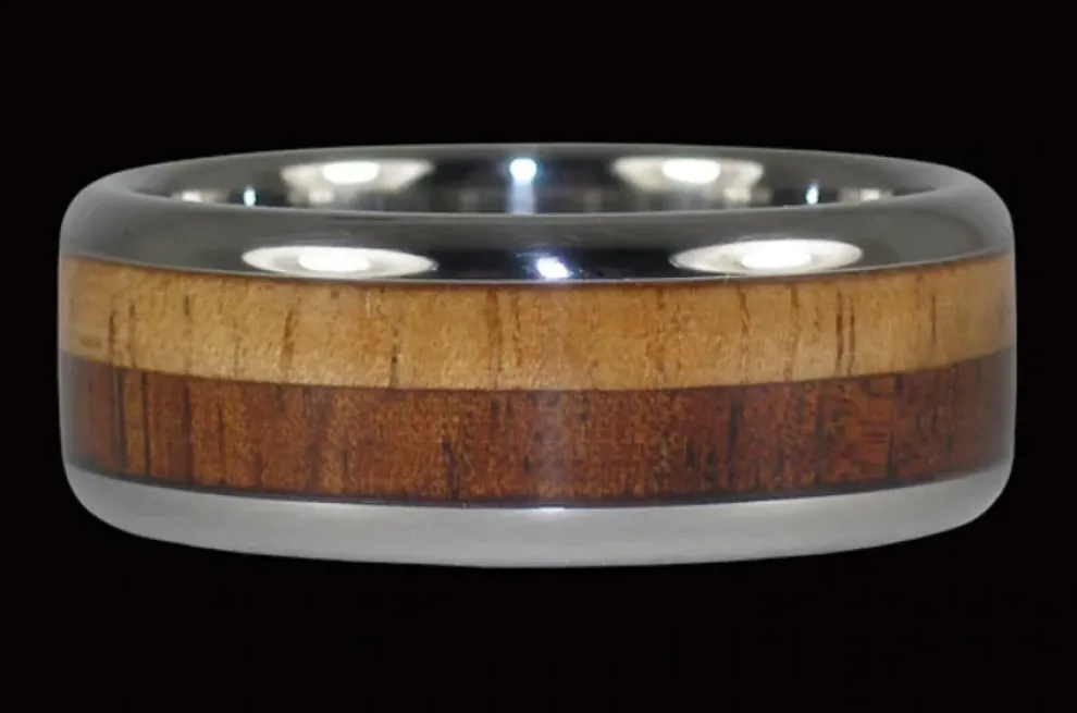 Light And Dark Koa Wood Titanium Ring